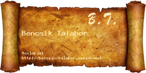 Bencsik Talabor névjegykártya